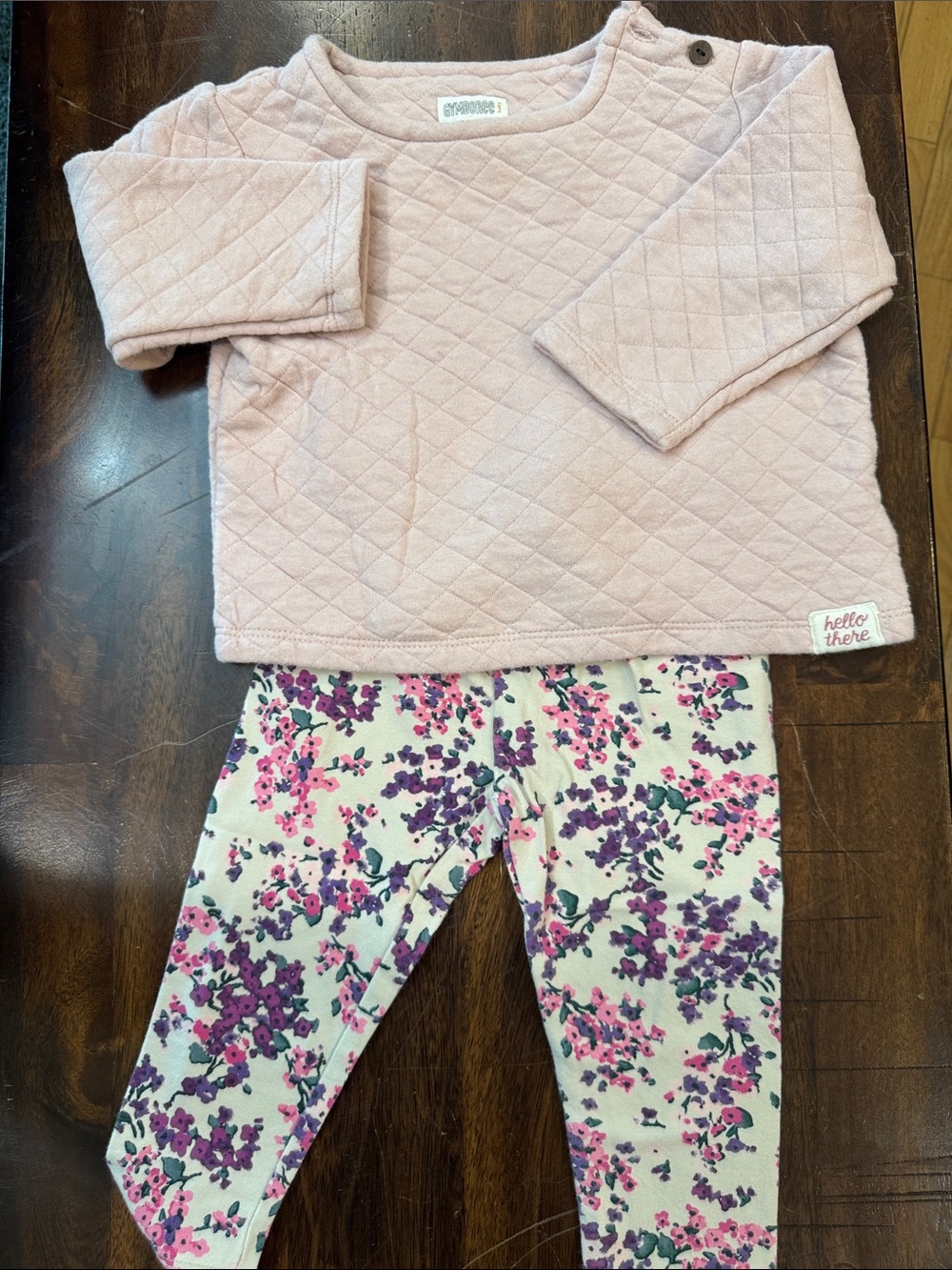 Gymboree Pink Quilted Top with Floral Leggings Set